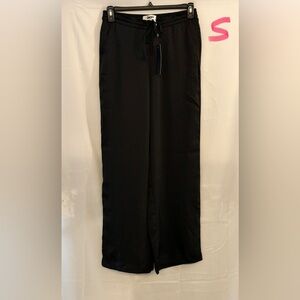 DKNY Black Wide-Leg Satin Drawstring Pants